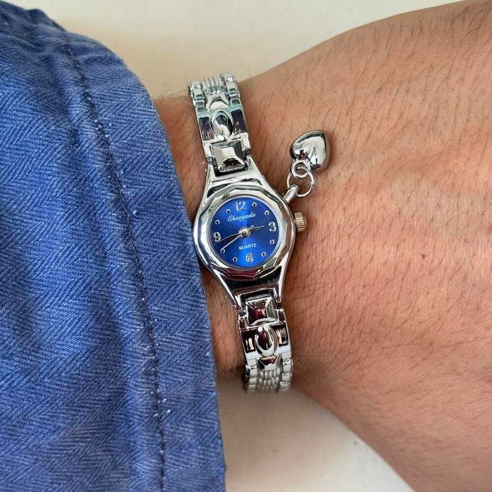 y2k silver cute round stainless steel quartz watch